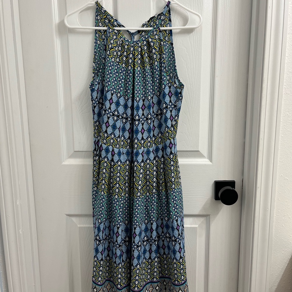 Collective Concepts Blue and Green Halter Maxi Sundress